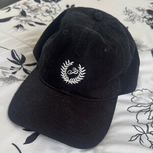 PINK Victoria's Secret Black Baseball Cap with White Wreath Embroidery